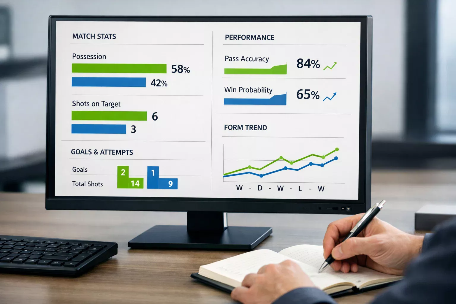 Pantalla de ordenador mostrando estadísticas de equipos de fútbol