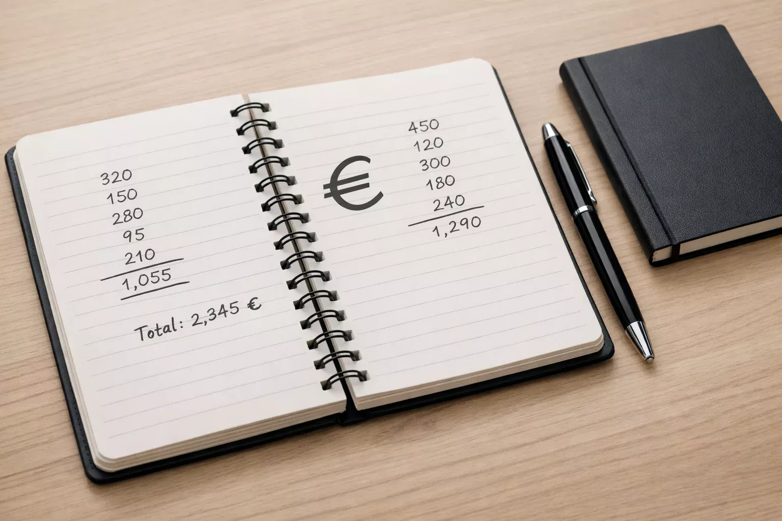 Cuaderno con anotaciones de control de gastos y símbolo de euro