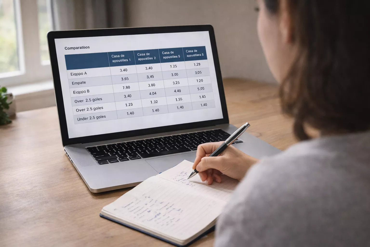 Persona comparando cuotas de diferentes casas de apuestas en la pantalla de su ordenador