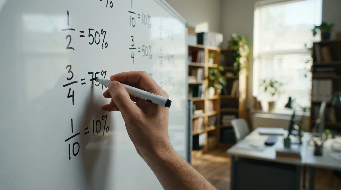 Mano escribiendo conversiones de cuotas a probabilidades en una pizarra blanca