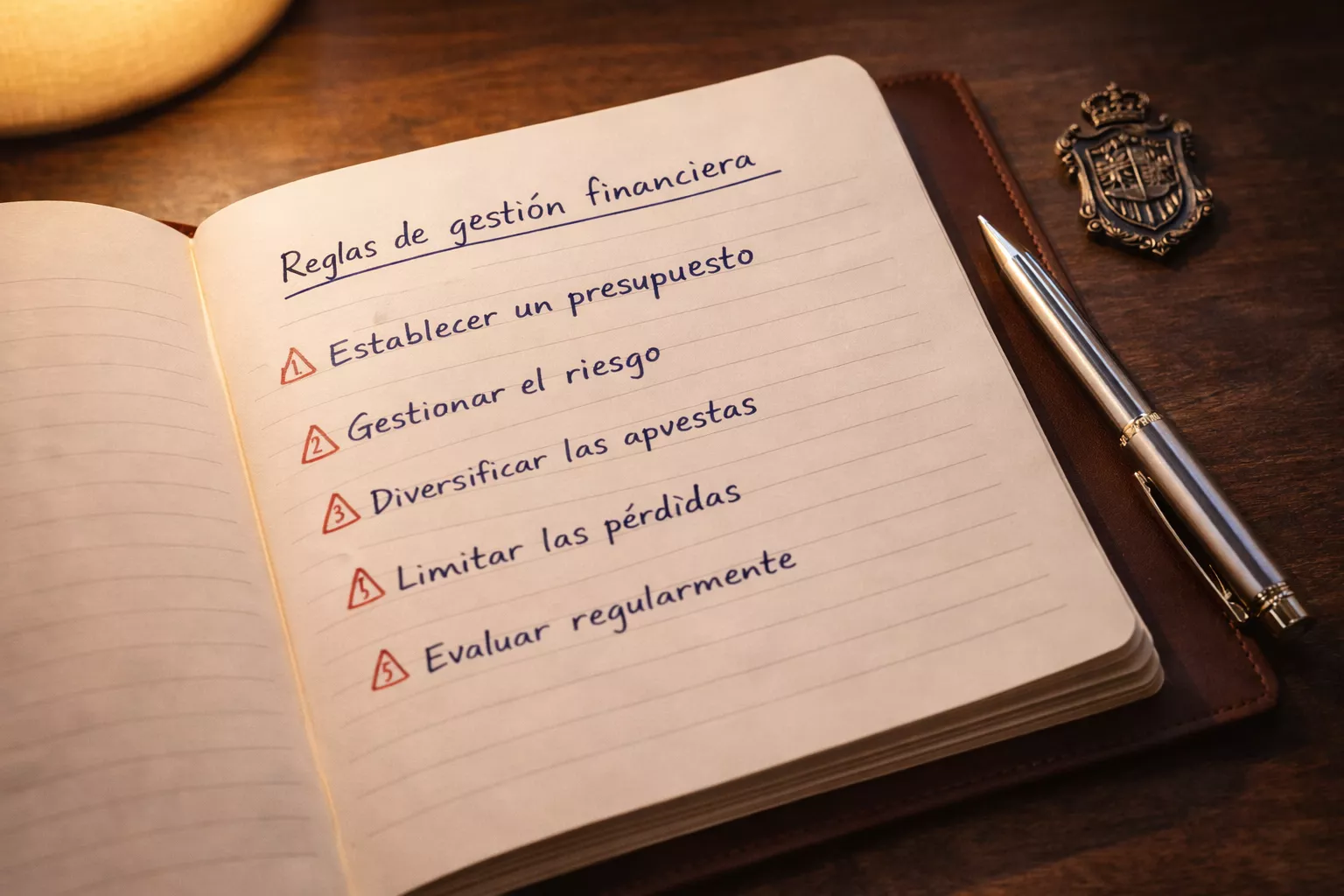 Escudo protector junto a un libro abierto con reglas escritas sobre gestión financiera